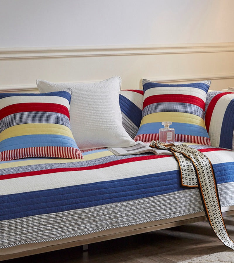 Colourful Striped Quilted Sofa Chic Protector Comfort Sofa Cover