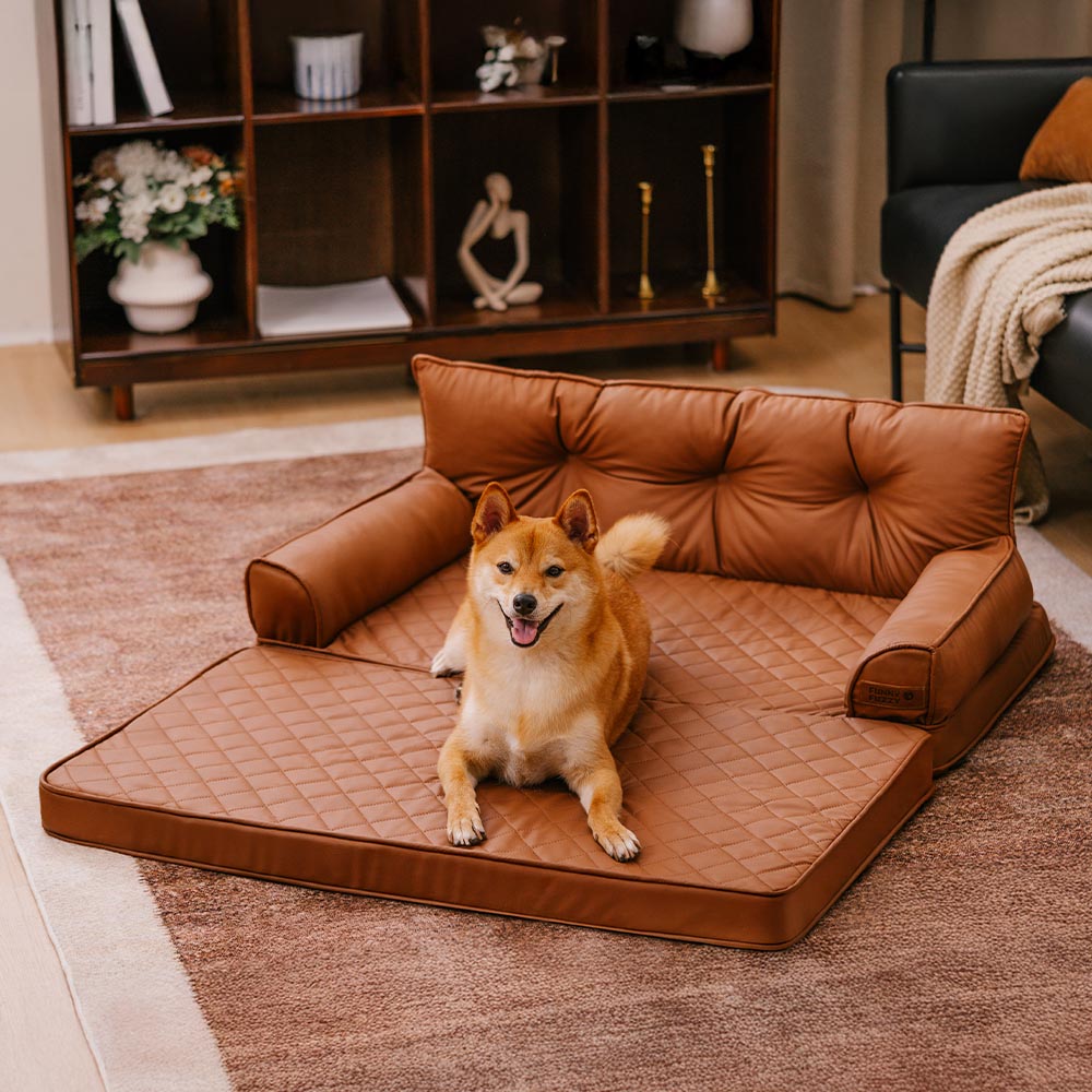 Luxe Faux Leather Foldable Orthopaedic Large Dog Bed - CoreLounge