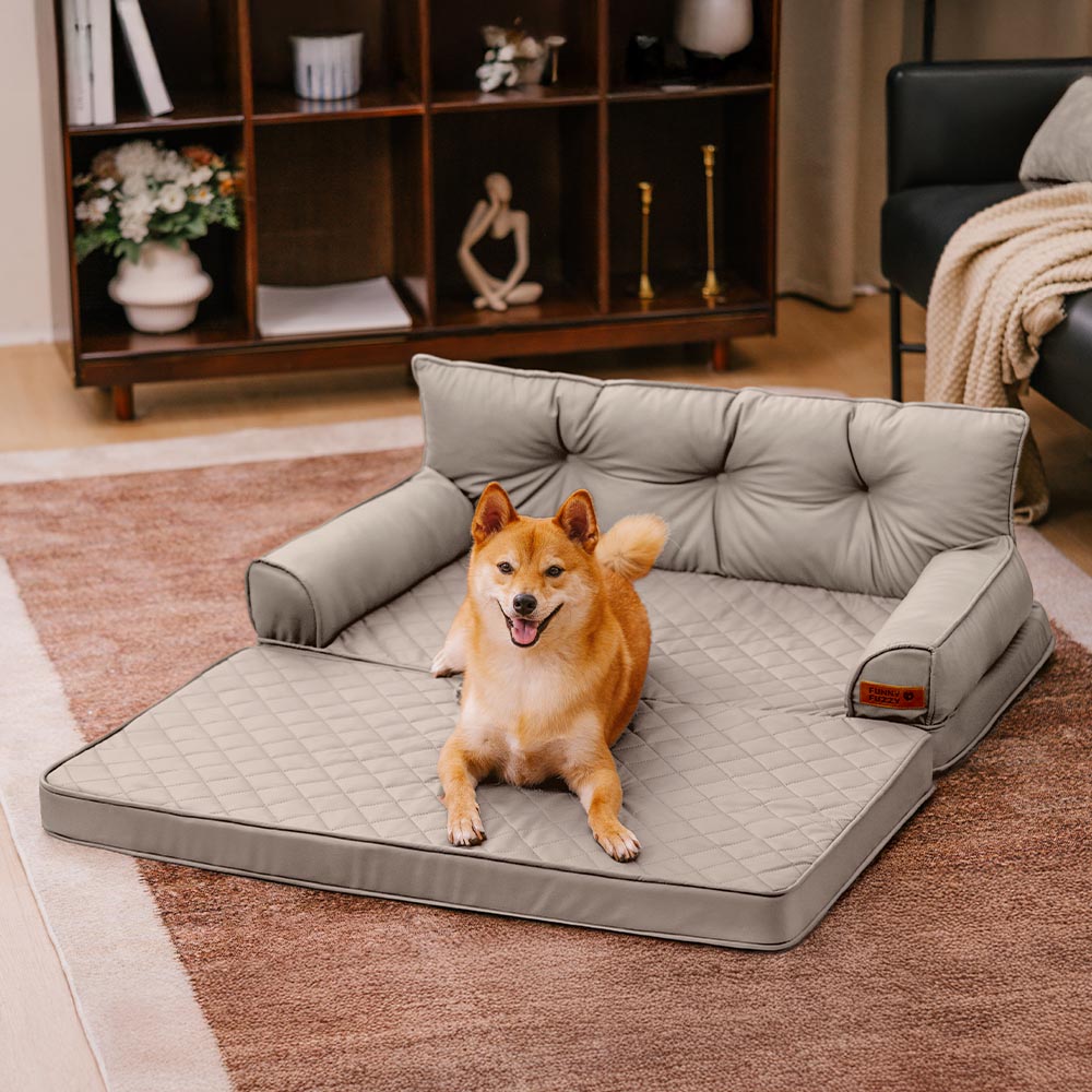 Luxe Faux Leather Foldable Orthopedic Outdoor Large Dog Bed