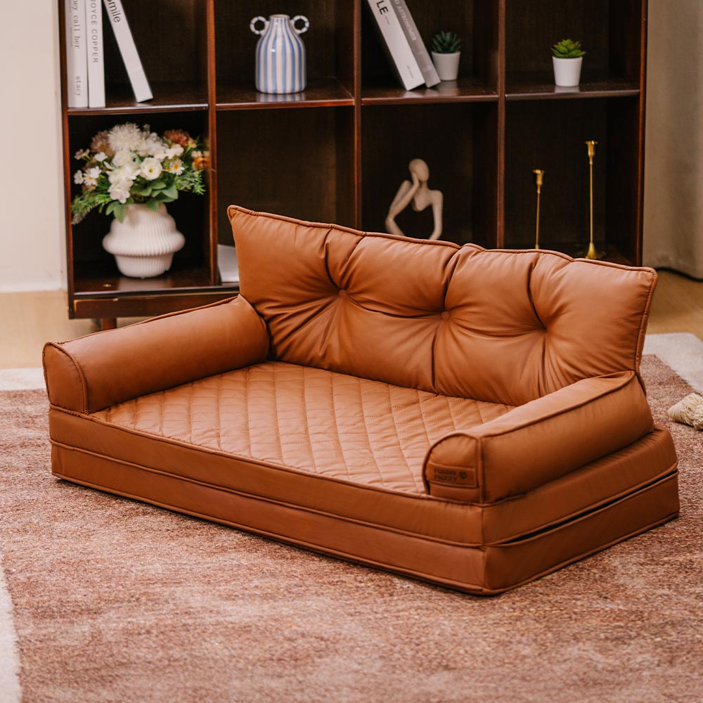 Luxe Faux Leather Foldable Orthopedic Outdoor Large Dog Bed