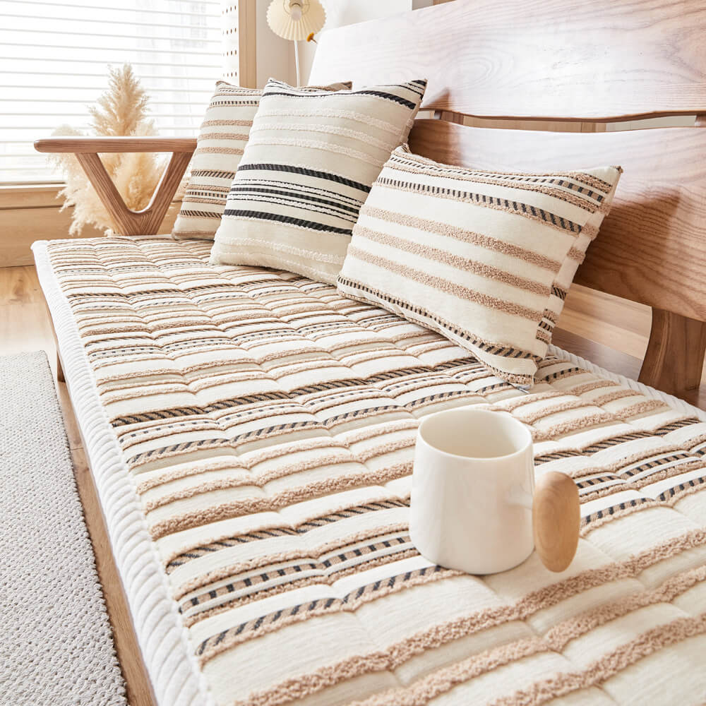 Cosy Chenille Striped Plush Sofa Protector Pet Mat Non-slip Sofa Cover