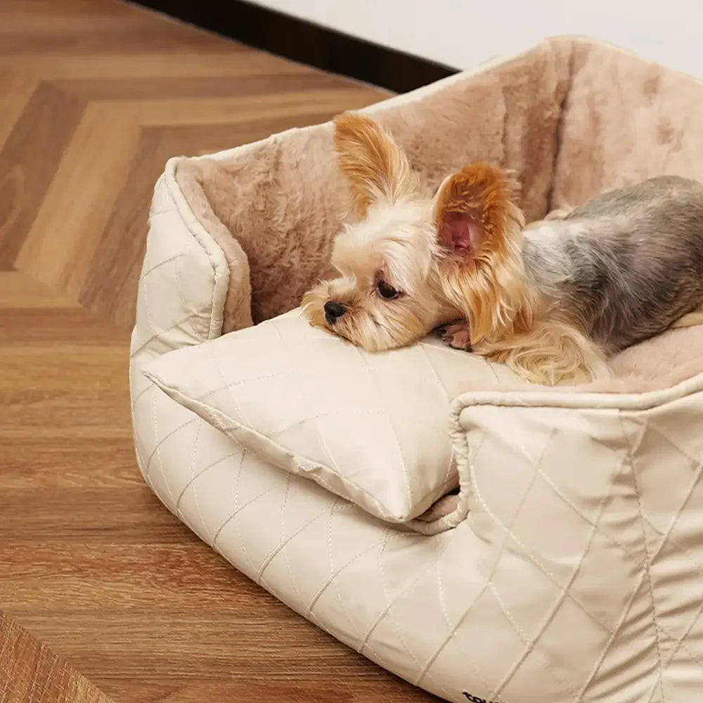 Cosy Diamond Faux Leather Square Dog Bed for Puppies