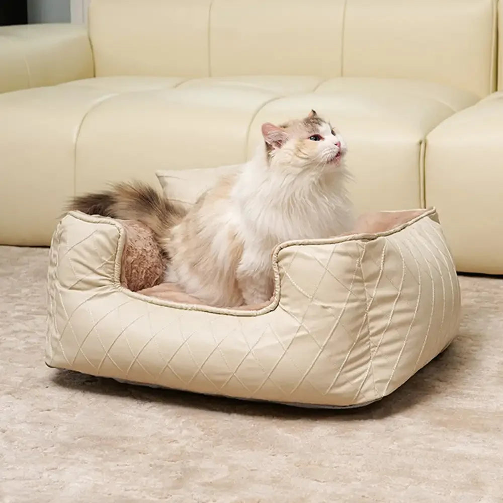 Cosy Diamond Faux Leather Square Dog Bed for Puppies