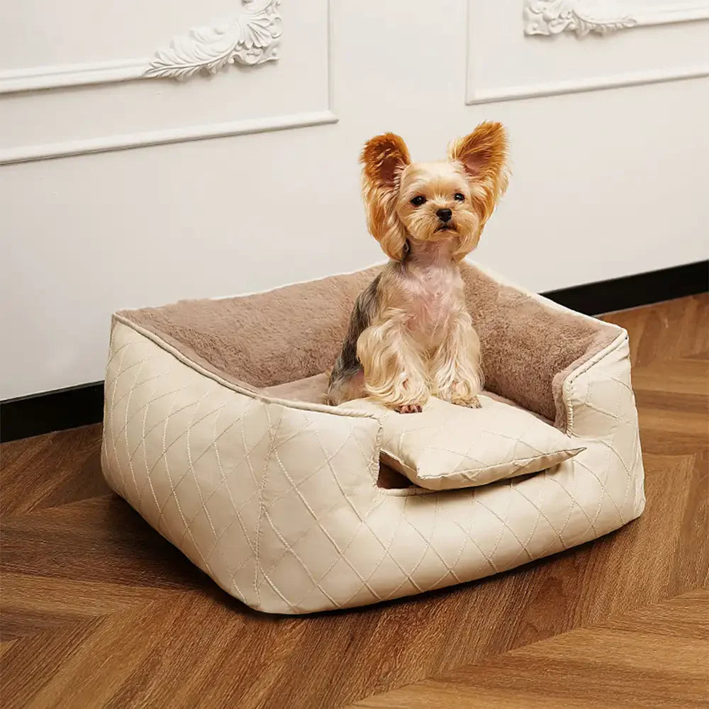 Cosy Diamond Faux Leather Square Dog Bed for Puppies
