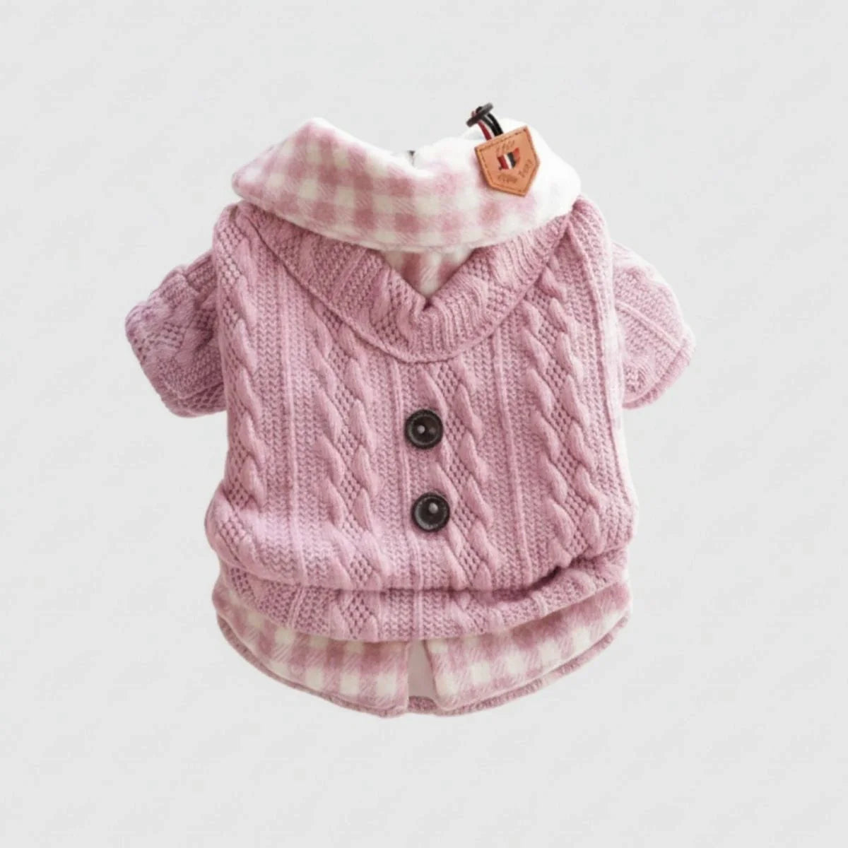 Cozy Knitted Dog Jumper Sweater with Plaid Collar – Available in Pink & Blue