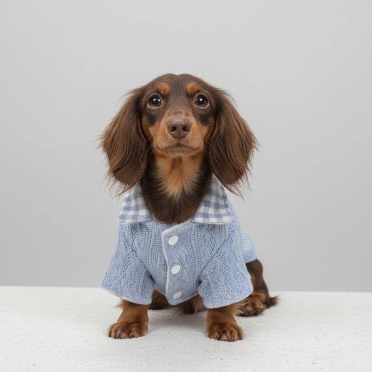 Cozy Knitted Dog Jumper Sweater with Plaid Collar – Available in Pink & Blue