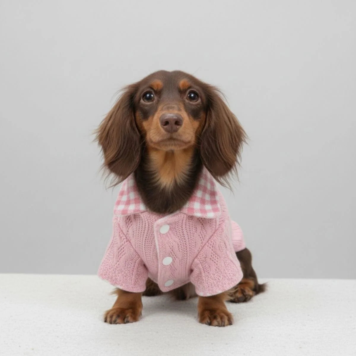 Cozy Knitted Dog Jumper Sweater with Plaid Collar – Available in Pink & Blue