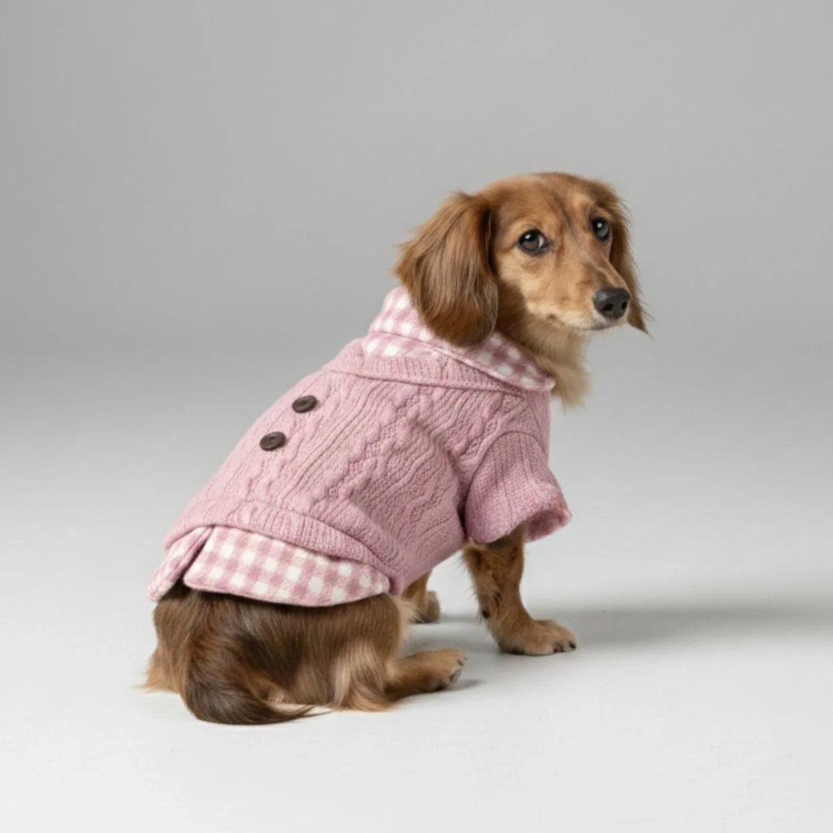 Cozy Knitted Dog Jumper Sweater with Plaid Collar – Available in Pink & Blue