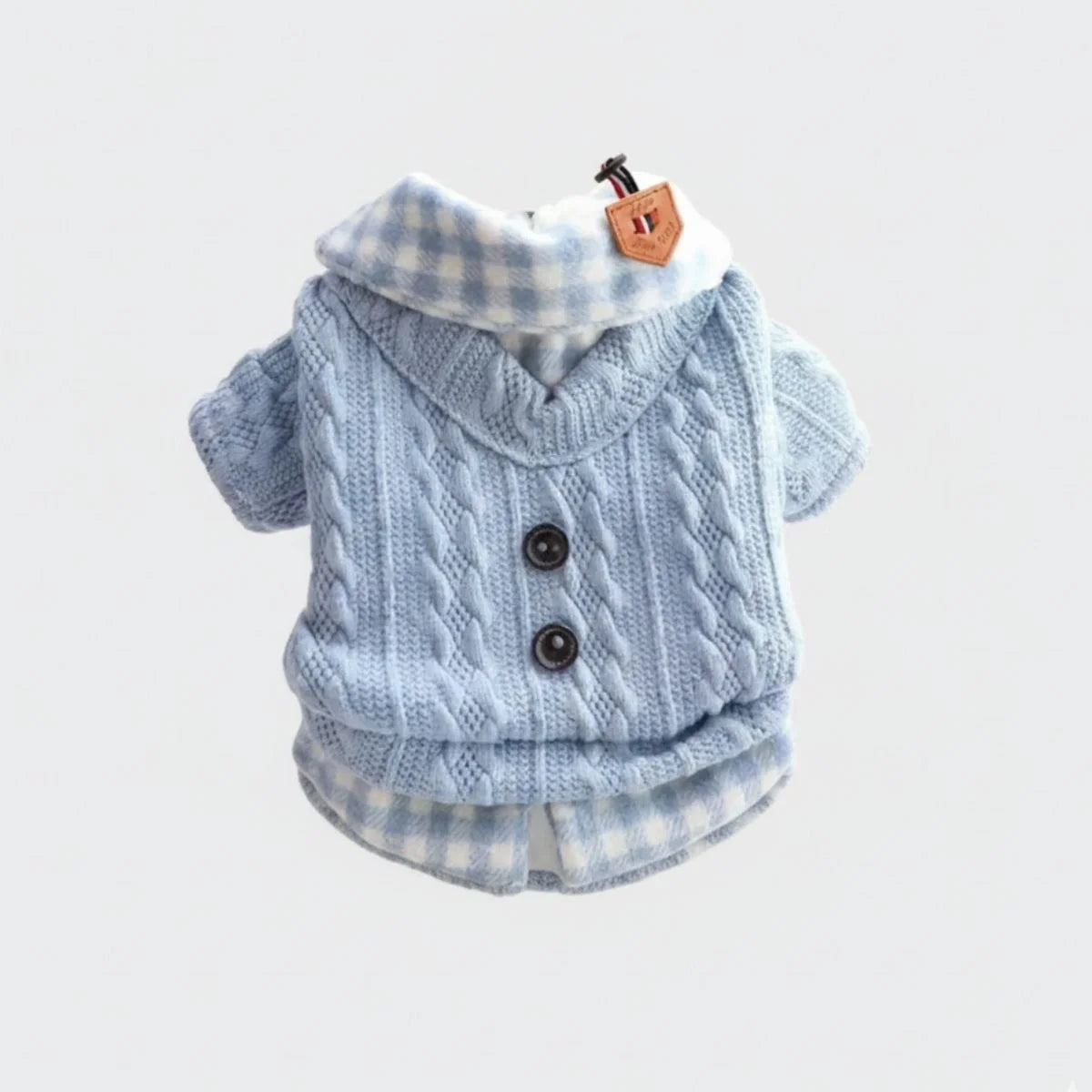 Cozy Knitted Dog Jumper Sweater with Plaid Collar – Available in Pink & Blue