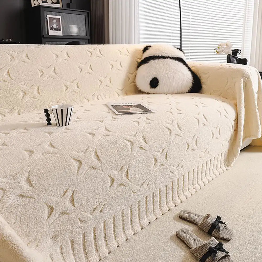 Cream Textured Jacquard Design Sofa Decorative Throw Sofa Cover