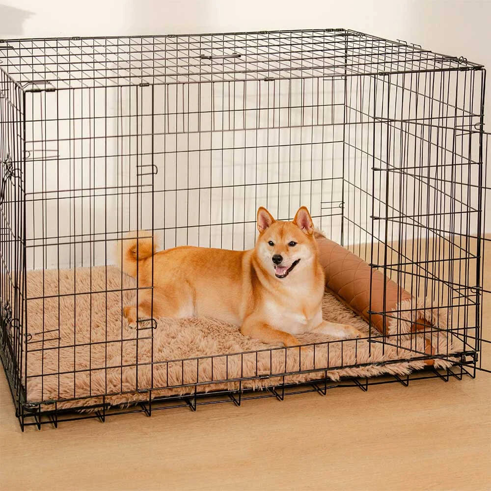 Dual-Sided Faux Leather&Warm Plush Removable Sponge Dog Mat With Pillow