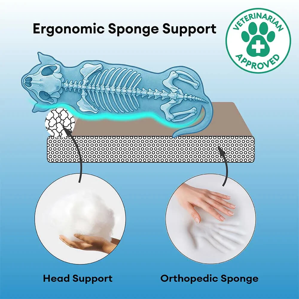 Dual-Sided Faux Leather&Warm Plush Removable Sponge Dog Mat With Pillow