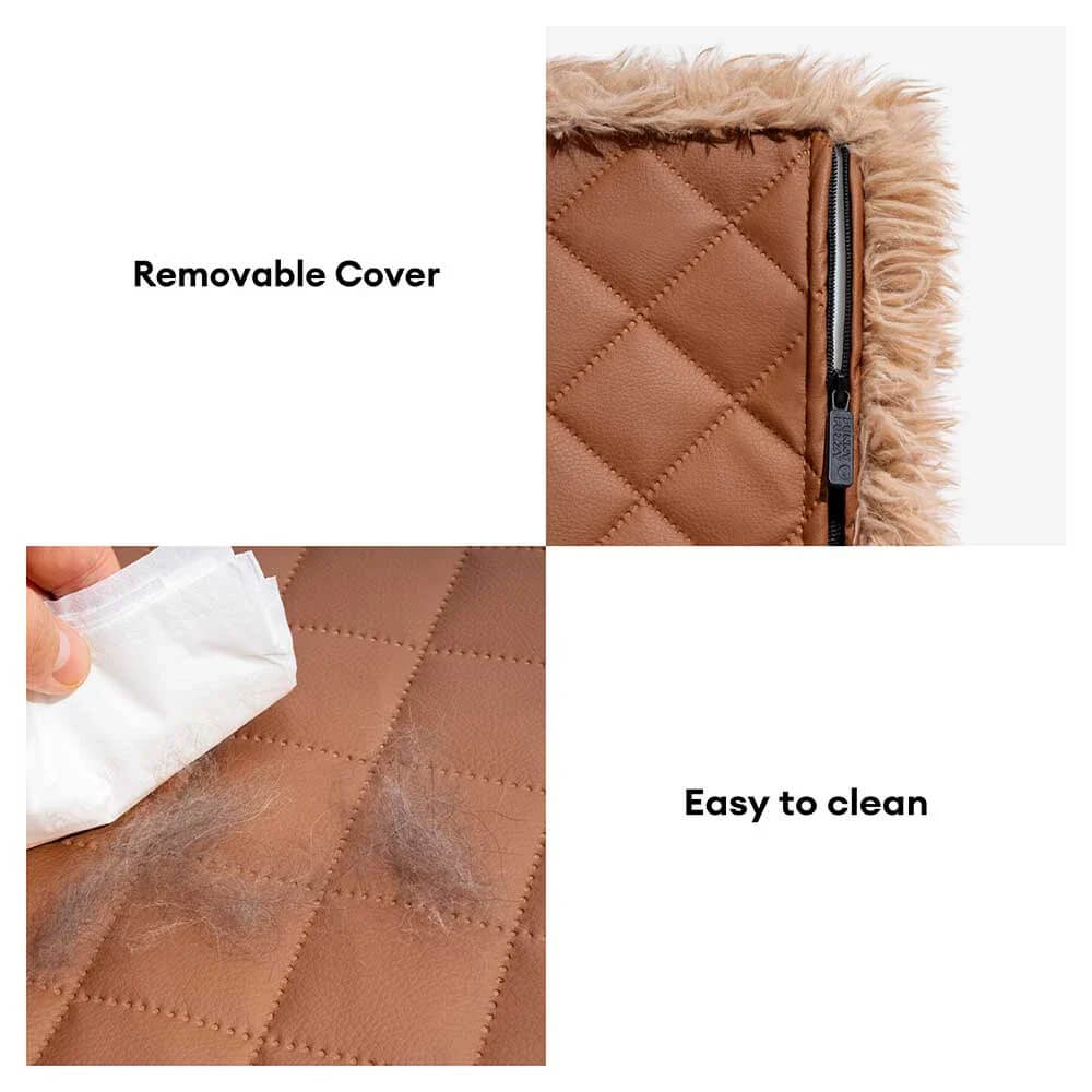 Dual-Sided Faux Leather&Warm Plush Removable Sponge Dog Mat With Pillow