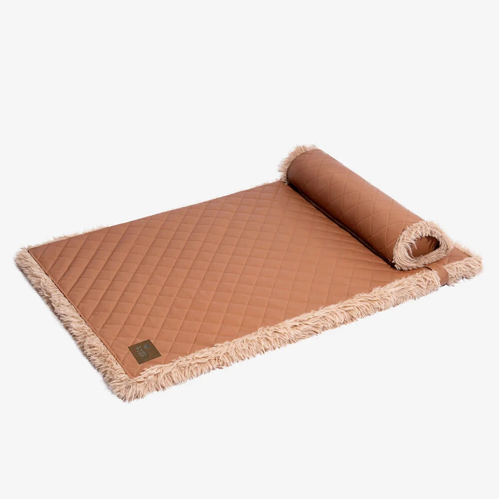 Dual-Sided Faux Leather&Warm Plush Removable Sponge Dog Mat With Pillow