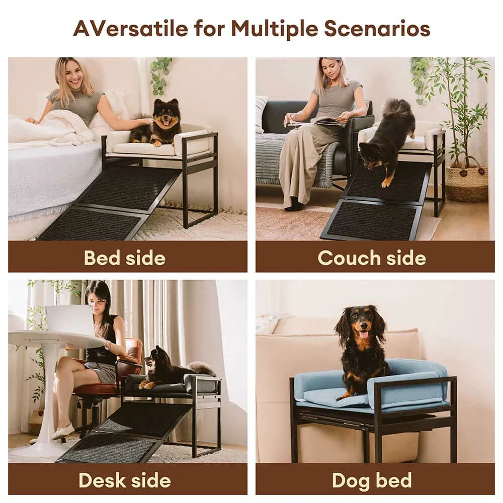 Elevated Pet Sofa Bed with Steps Ramp for Bedside Lounge or Dog Window Perch