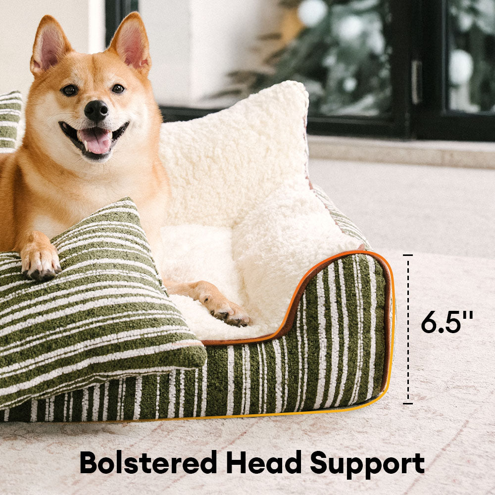 Plush Warm Stripe Orthopaedic Dog & Cat Sofa Bed With Pillows - Grove Couch