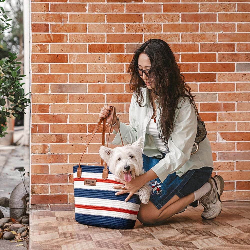 Handmade Lightweight Cotton Woven Beach Bag Pet Carrier- Summer Vacation