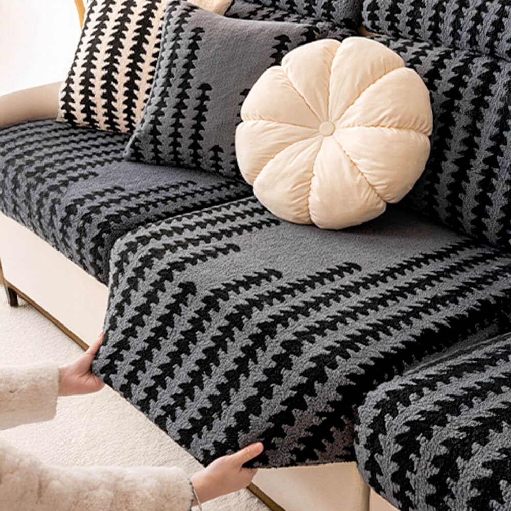 All-Season Soft & Stretchy Fishbone Striped Magic Sofa Cover