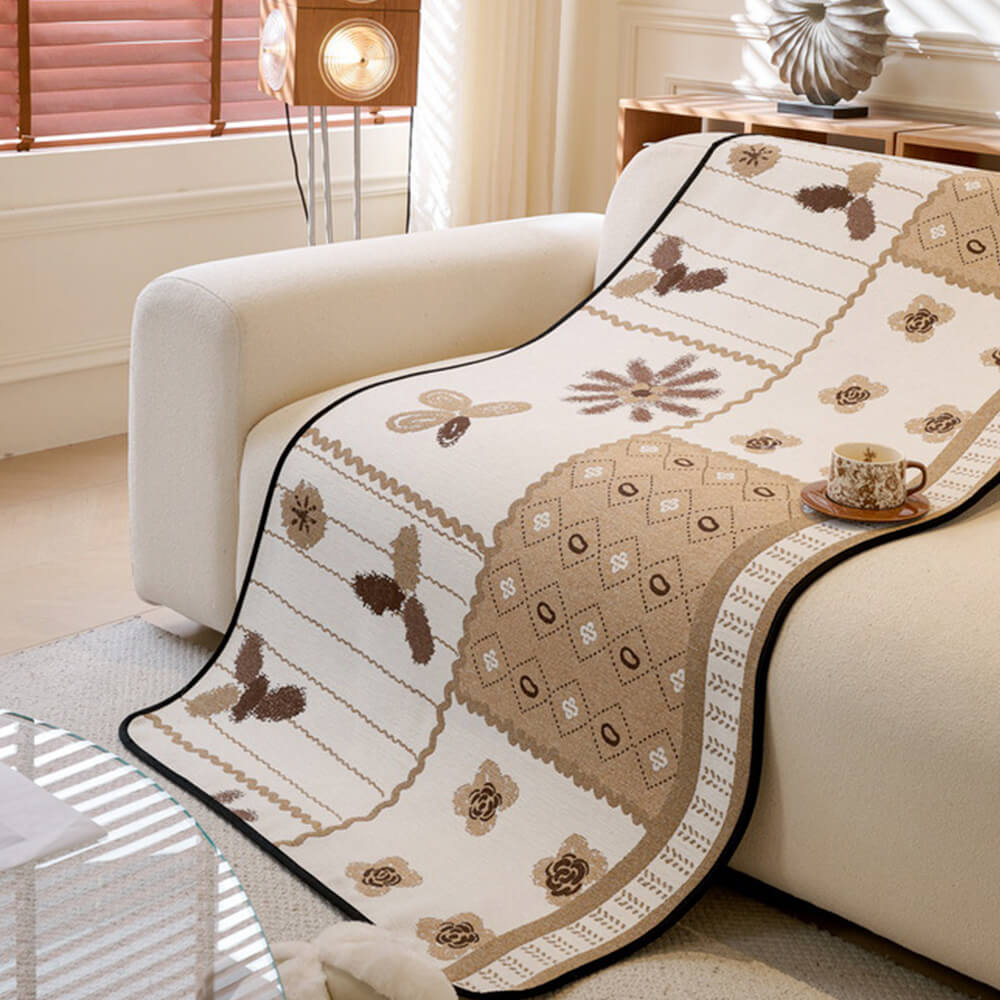 Chenille Scratch-resistant Fabric Pastoral Style Irregular Shaped Non-slip Sofa Cover