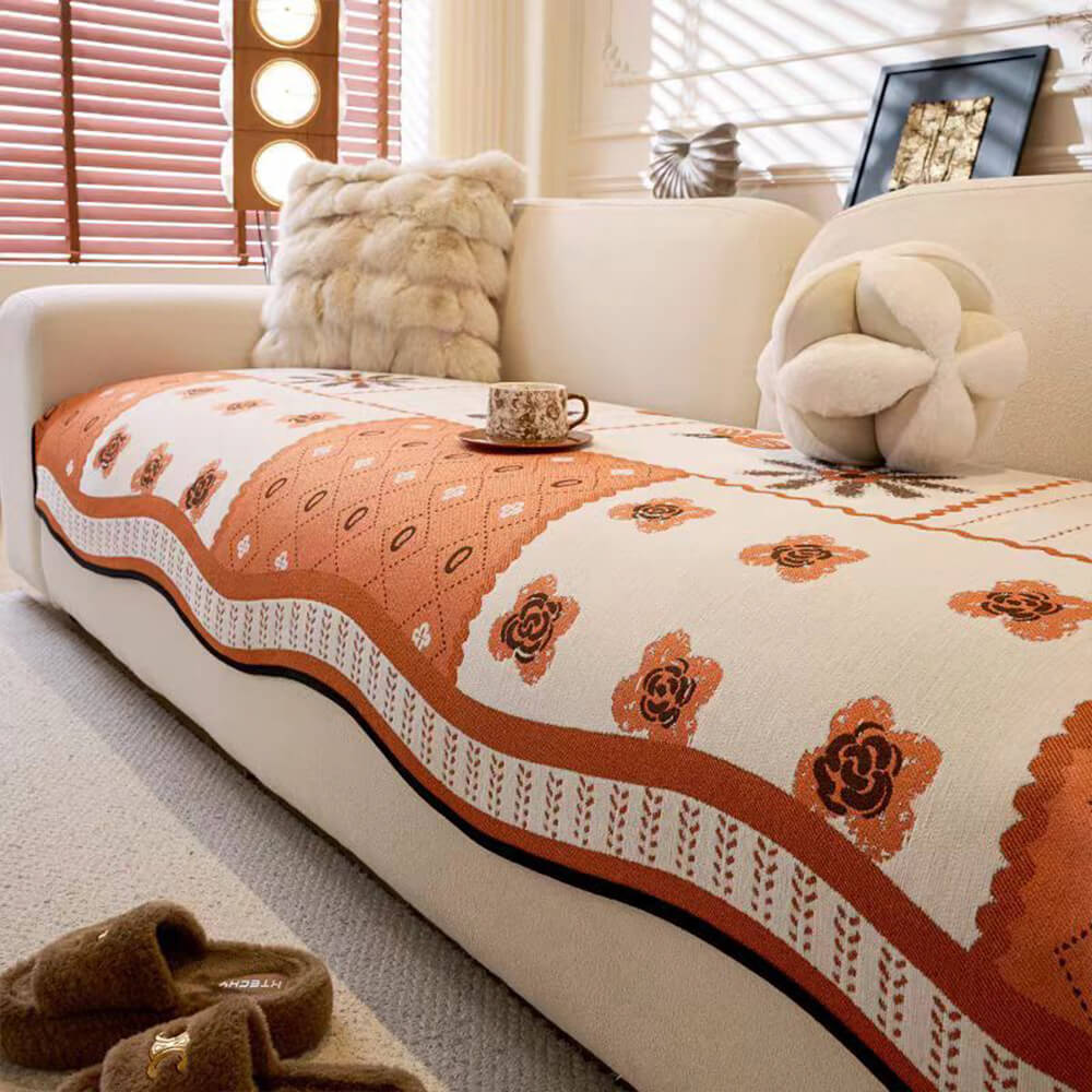 Chenille Scratch-resistant Fabric Pastoral Style Irregular Shaped Non-slip Sofa Cover