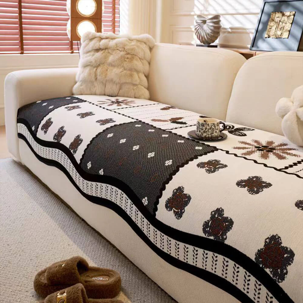 Chenille Scratch-resistant Fabric Pastoral Style Irregular Shaped Non-slip Sofa Cover
