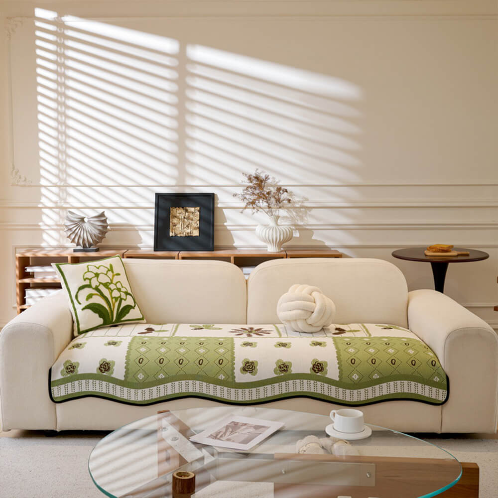 Chenille Scratch-resistant Fabric Pastoral Style Irregular Shaped Non-slip Sofa Cover