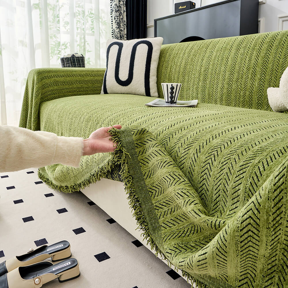 Elegant Herringbone Chenille Textured Throw Sofa Cover Sofa Throw