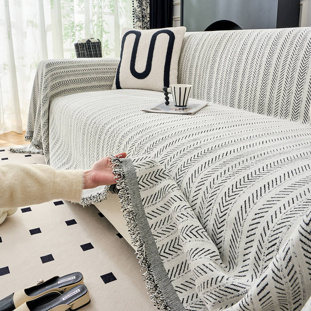 Elegant Herringbone Chenille Textured Throw Sofa Cover Sofa Throw