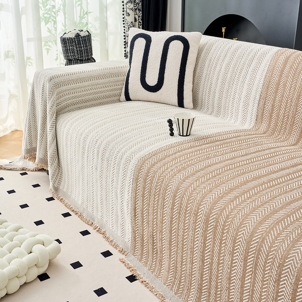 Elegant Herringbone Chenille Textured Throw Sofa Cover