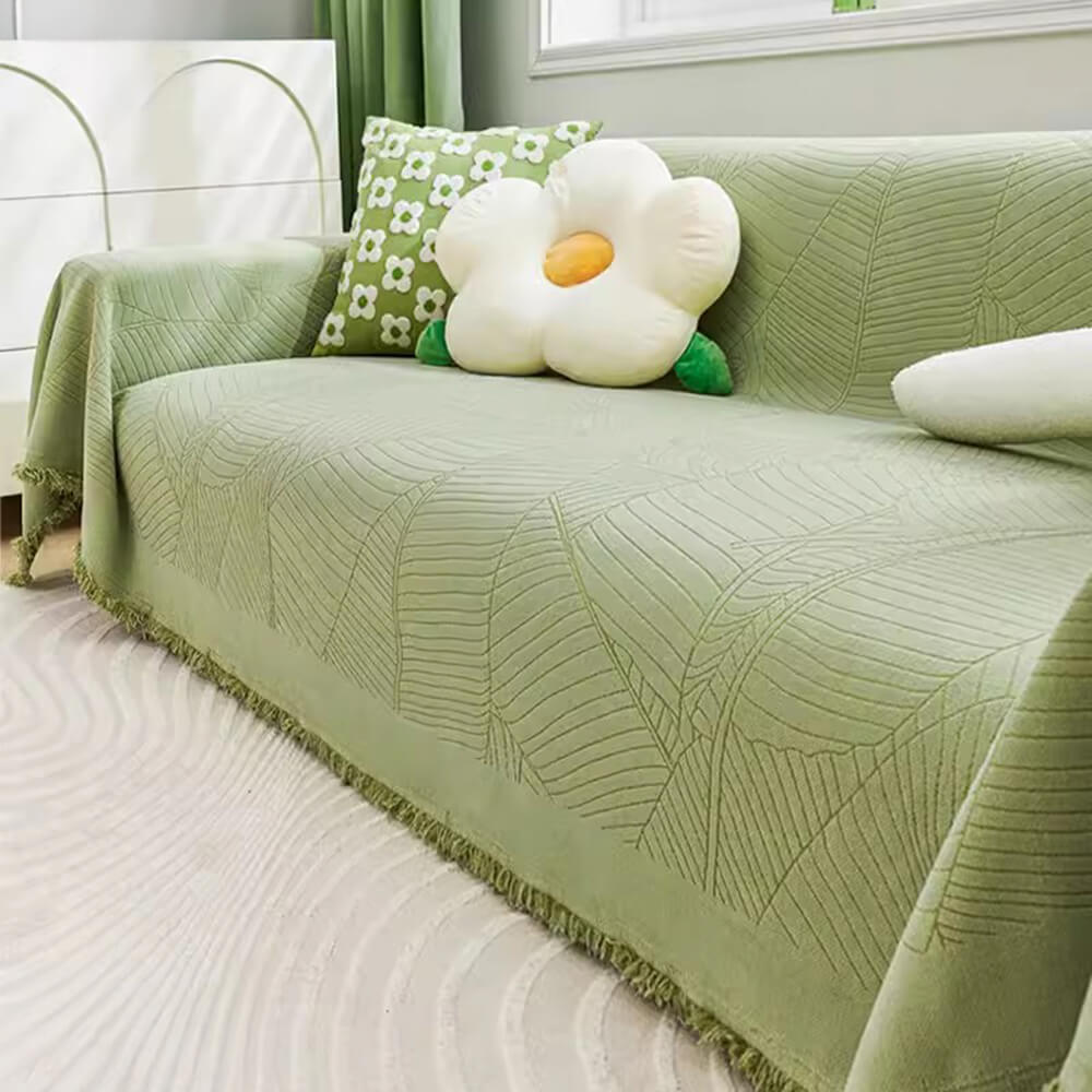 Chenille Large Leaf Full Coverage Thickened Anti-Scratch Sofa Cover