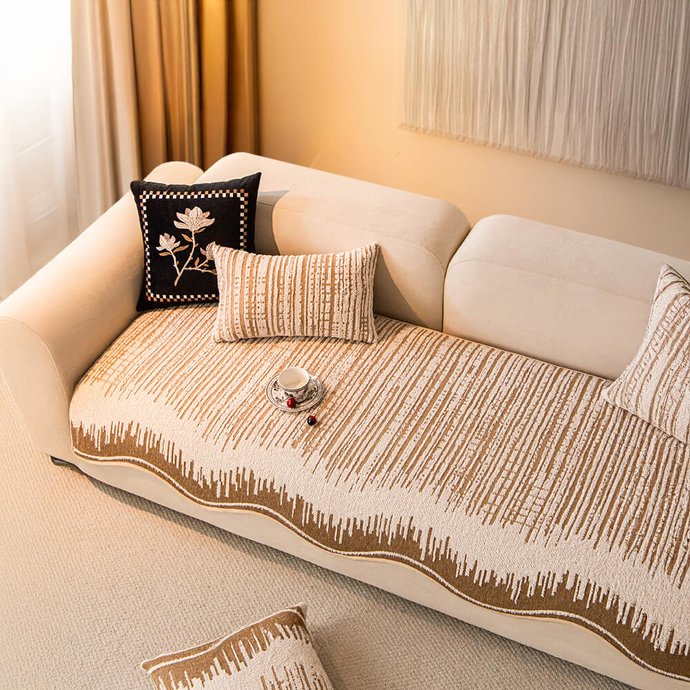 Modern Abstract Lines Plush Sofa Cover with Wavy Edges