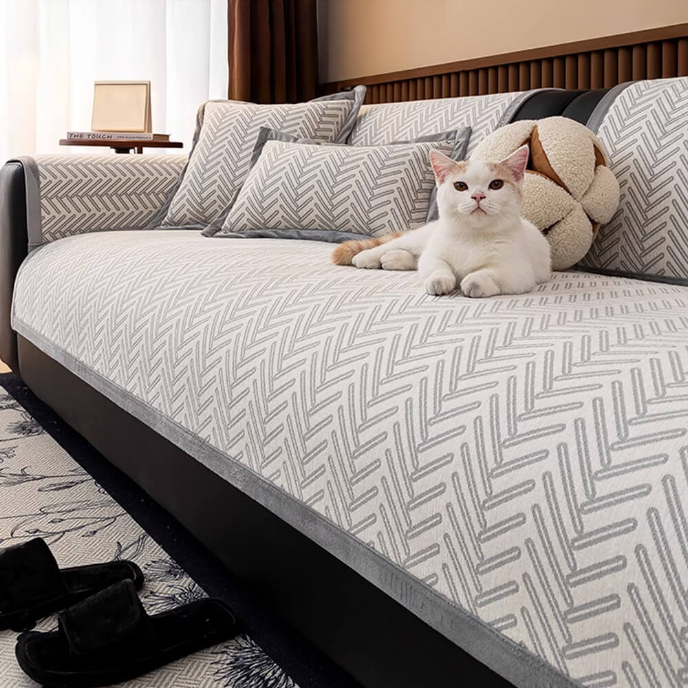 Modern Chic Herringbone Chenille Anti-scratch Non-Slip Sofa Cover