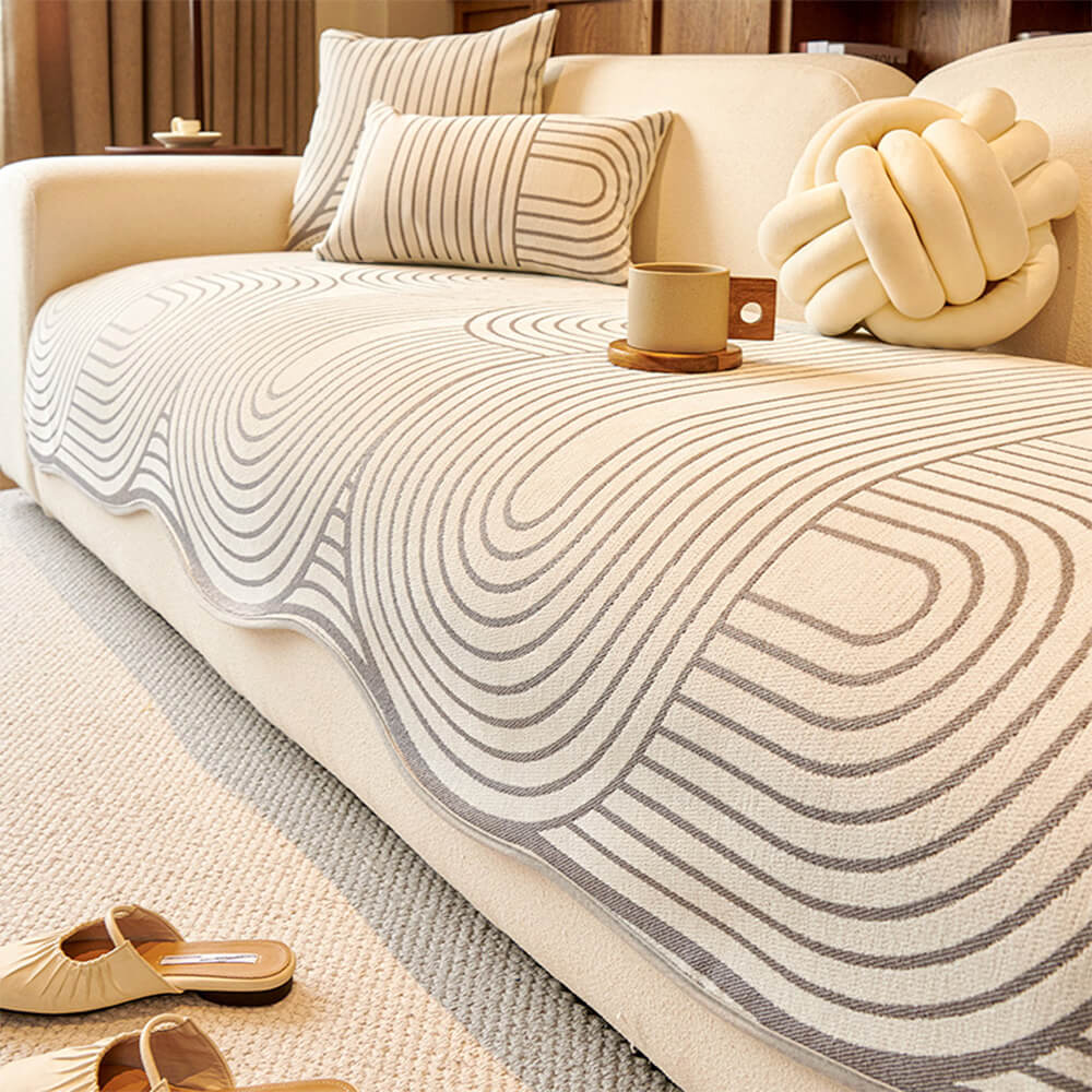 Modern Lines Chenille Artistic Sofa Protector Irregular Sofa Cover