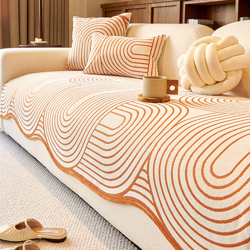 Modern Lines Chenille Artistic Sofa Protector Irregular Sofa Cover