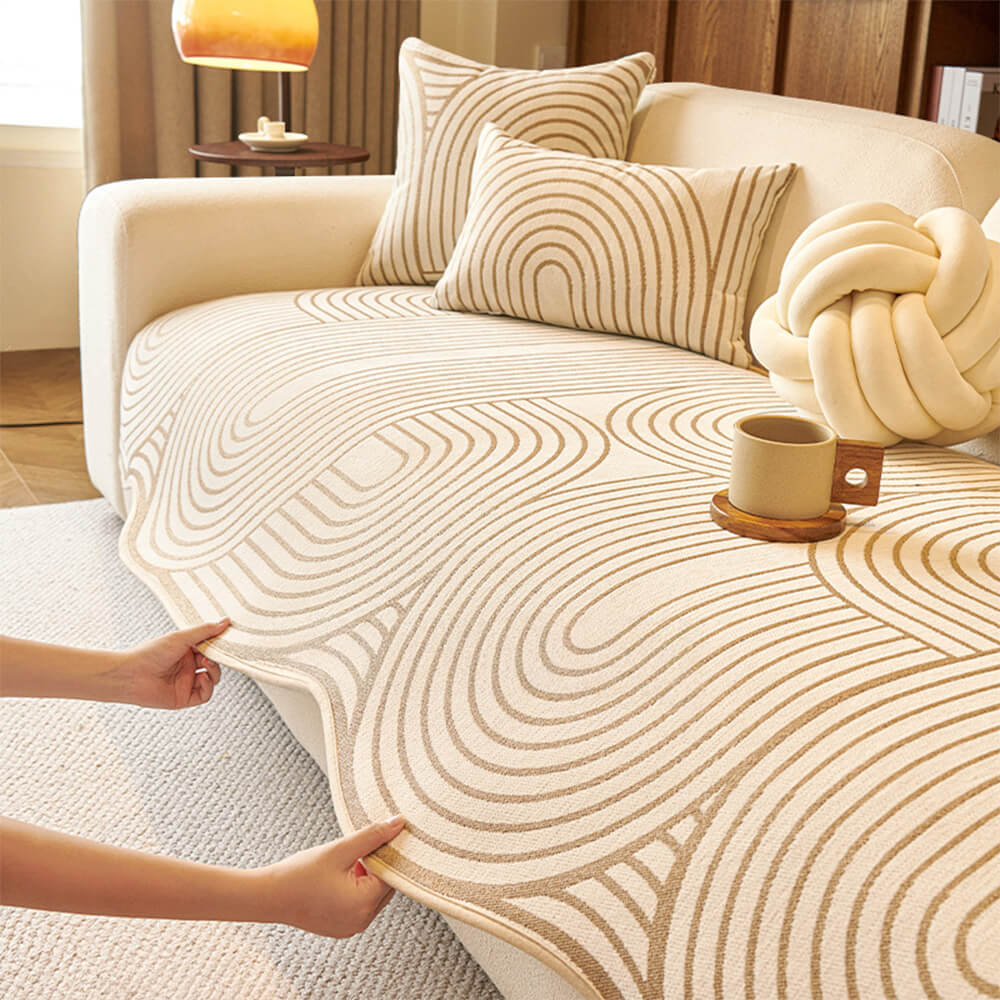 Modern Lines Chenille Artistic Sofa Protector Irregular Sofa Cover