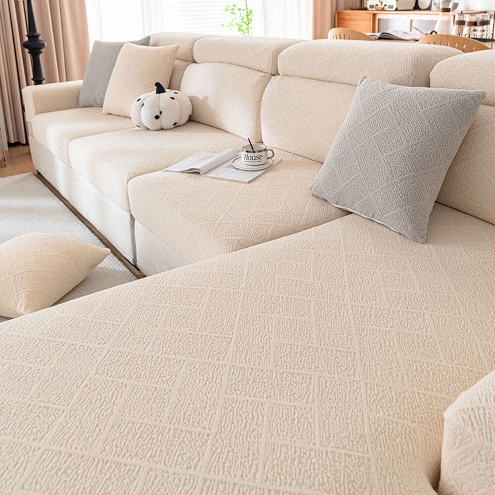 Diamond Jacquard Plush Full-Cover Stretch Sofa Cover