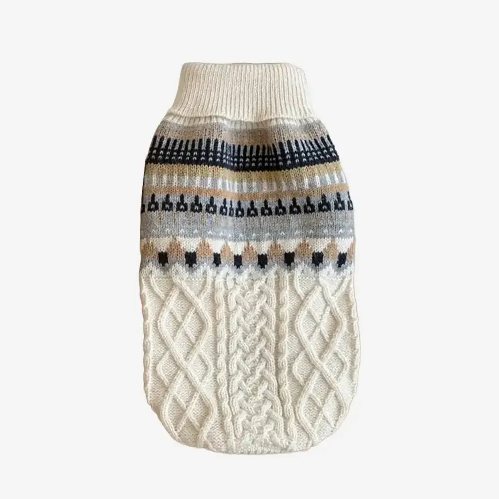 Fair Isle Pattern Knitted Linen Dog Jumper Sweater with Classic Collar