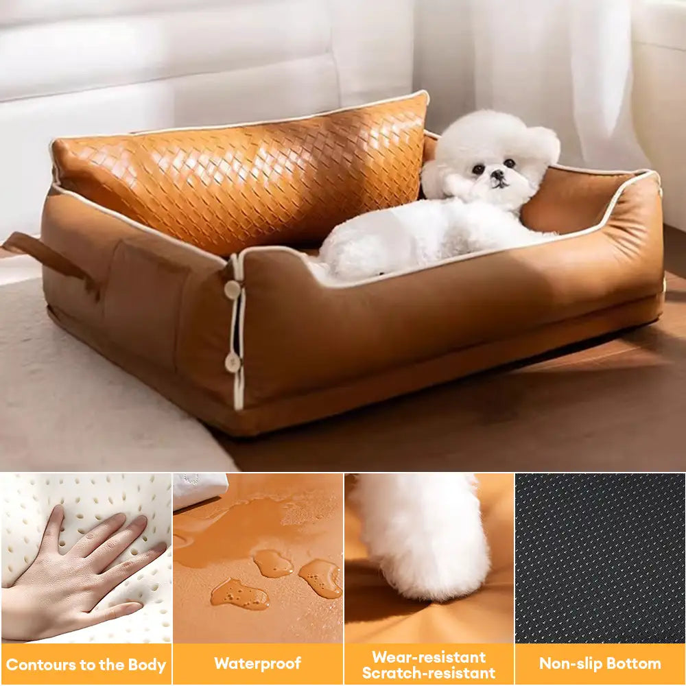 Faux Leather Waterproof Latex Protective Spine Dog Sofa Bed