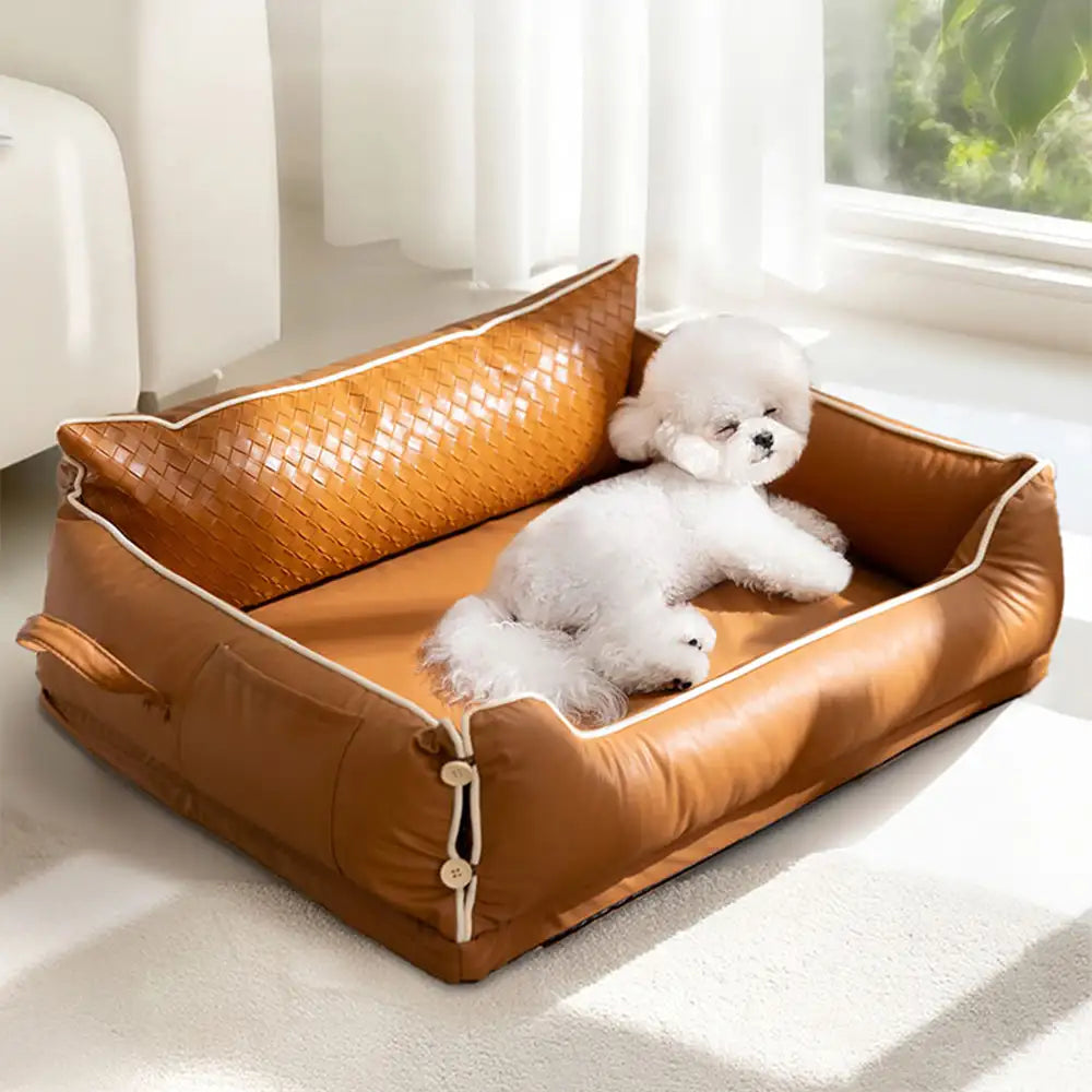 Faux Leather Waterproof Latex Protective Spine Dog Sofa Bed