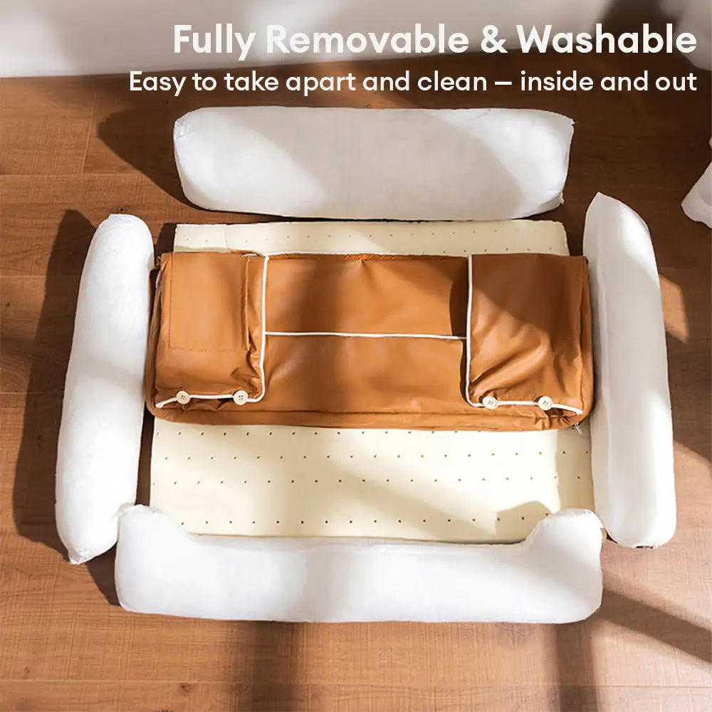 Faux Leather Waterproof Latex Protective Spine Dog Sofa Bed