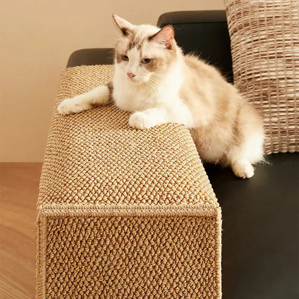 Faux Sisal Scratch-Resistant Sofa Armrest Protector Cover Cat Scratcher