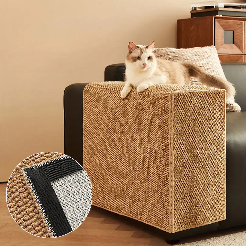 Faux Sisal Scratch-Resistant Sofa Armrest Protector Cover Cat Scratcher