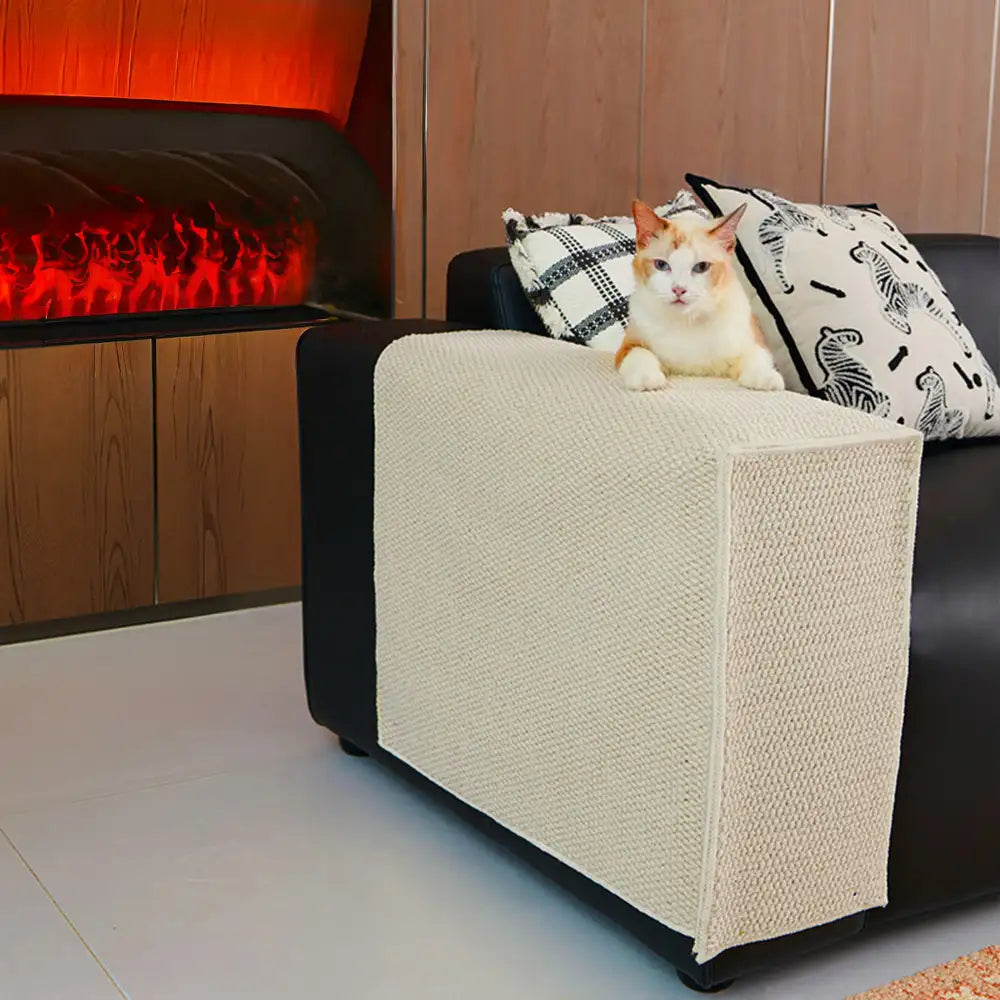 Faux Sisal Scratch-Resistant Sofa Armrest Protector Cover Cat Scratcher