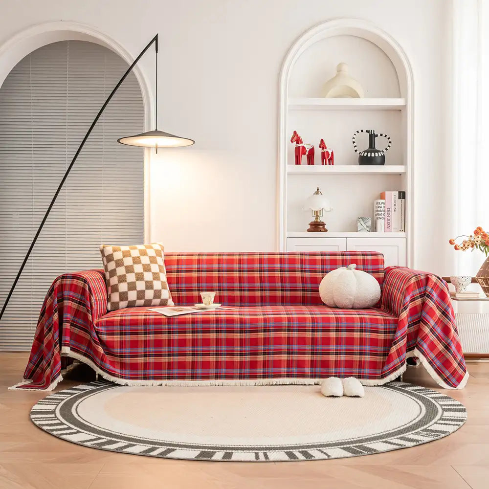Festive Plaid Colour Block Sofa Decoration Sofa Cover
