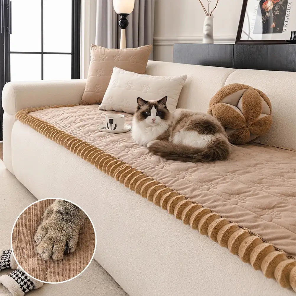 Flannel Comfortable Scratch-Resistant Cute Paw Print Non-slip Couch Cover - Paw