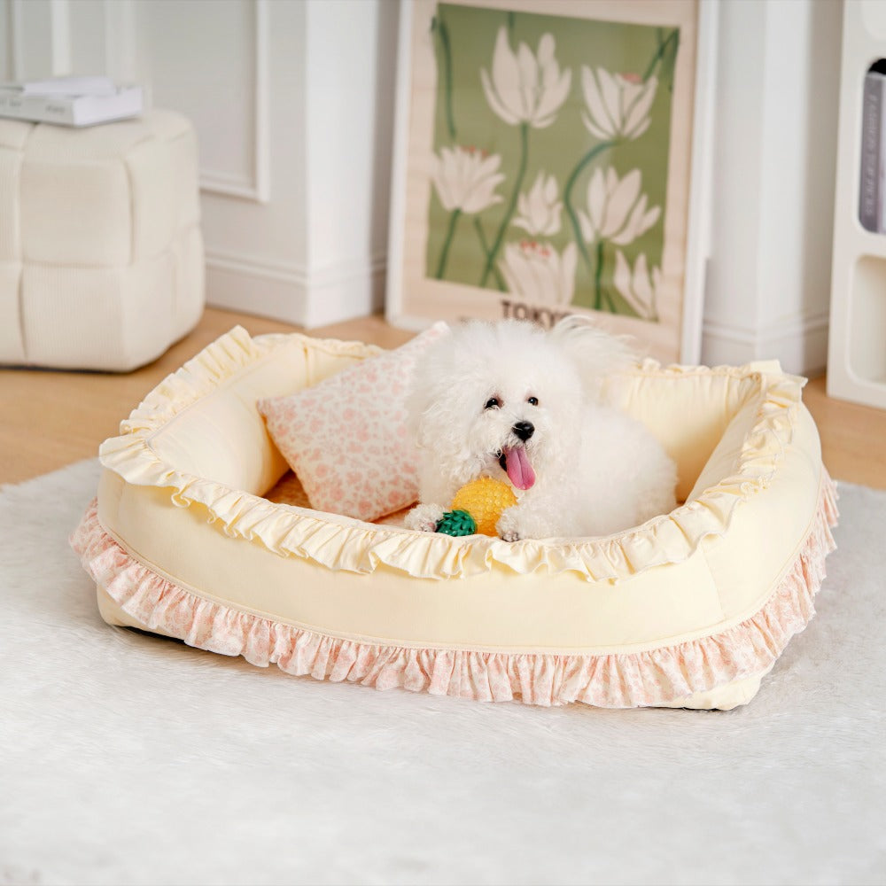 Floral Orthopaedic Dog Bed Calming Pet Bed with Pillow