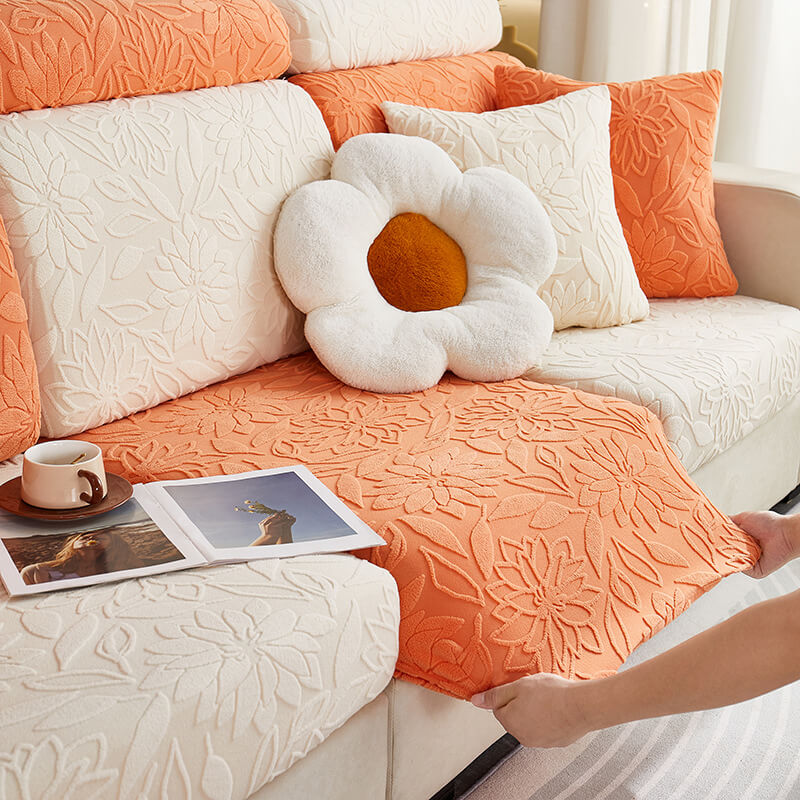 Floral Velvet Stretch Full Wrap Sofa Protector Sofa Cover