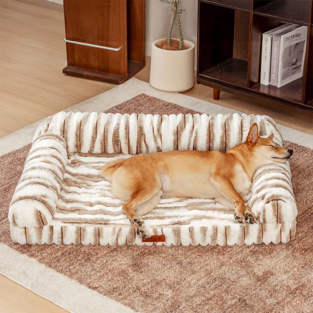 Fluffy Striped Orthopaedic Bolster Dog Bed - Luxe Comfort