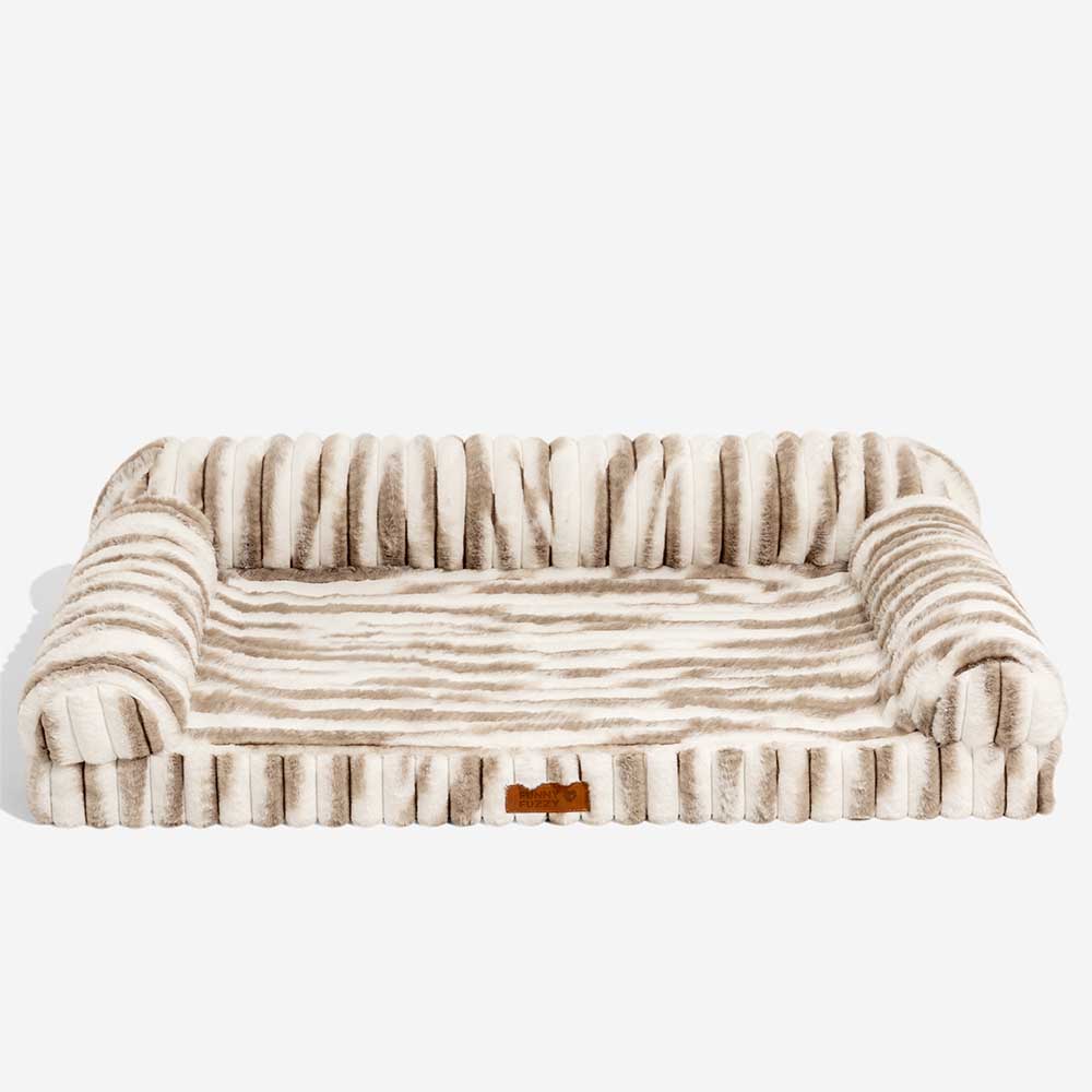 Fluffy Striped Orthopaedic Bolster Dog Bed - Luxe Comfort