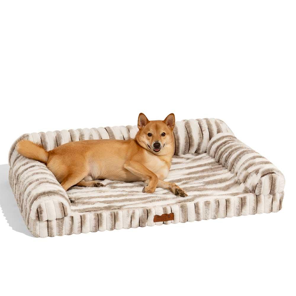 Fluffy Striped Orthopaedic Bolster Dog Bed - Luxe Comfort